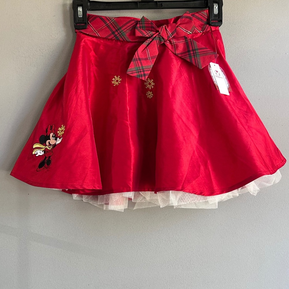 Disney Store Girls Red Plaid Minnie Mouse Holiday Skirt Size M 7/8 NWT